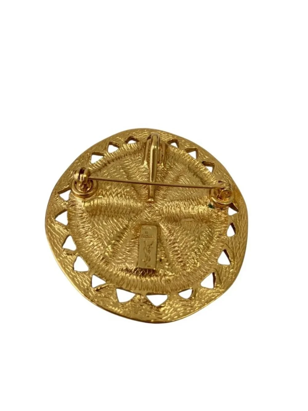 Saint Laurent Vintage Circle Color Stone Pendant Brooch Gold Plated Colored